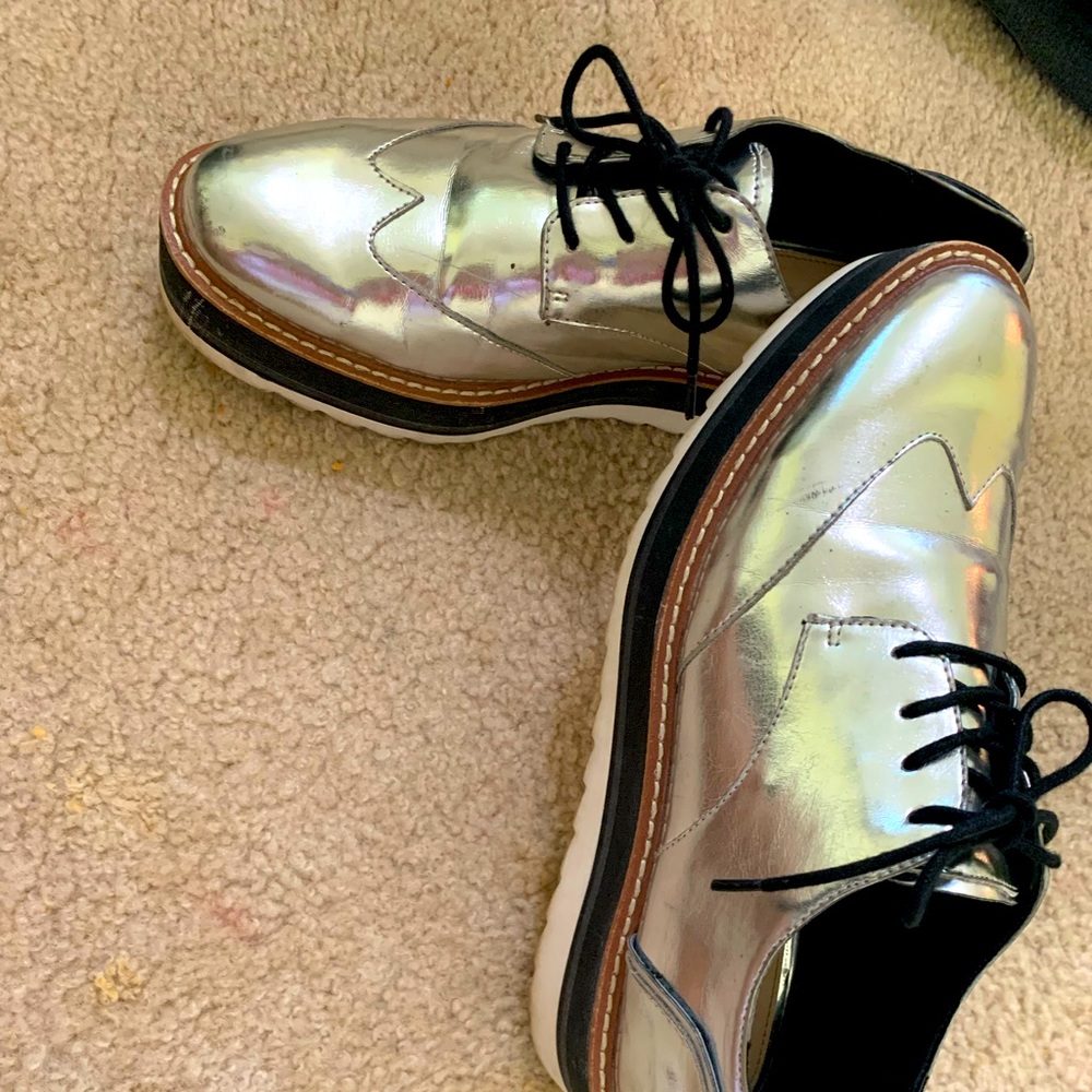 Zara silver metallic platform shoes